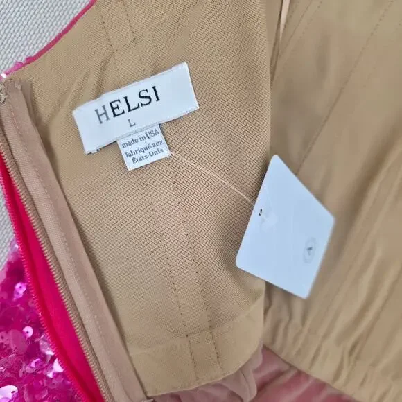 HELSI Fuchsia Pink Strapless Mimi Mini Sequin Dress Sz Large NWT - Picture 9 of 10